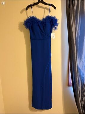 Rene Ruiz Royal Blue Floral Trim Evening Dress